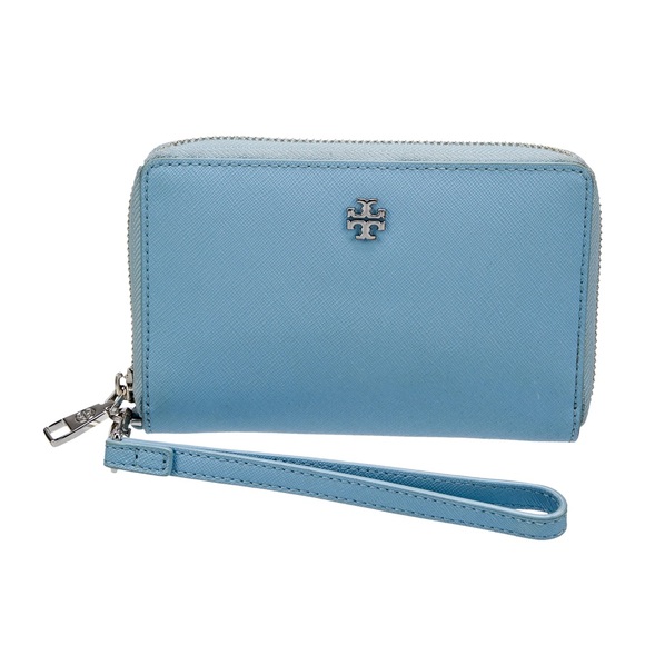 Tory Burch Handbags - TORY BURCH Light Blue Saffiano Zip Around Wrist Wallet